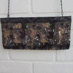 Big Buddha Sequin Camouflage with Snake Skin Trim Evening or Clutch Bag